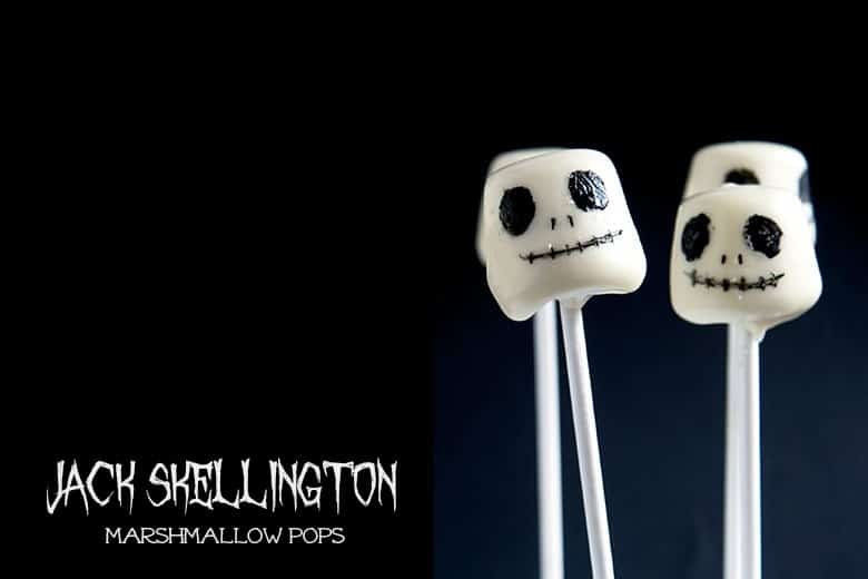 Jack Skellington marshmallow pops on a black background