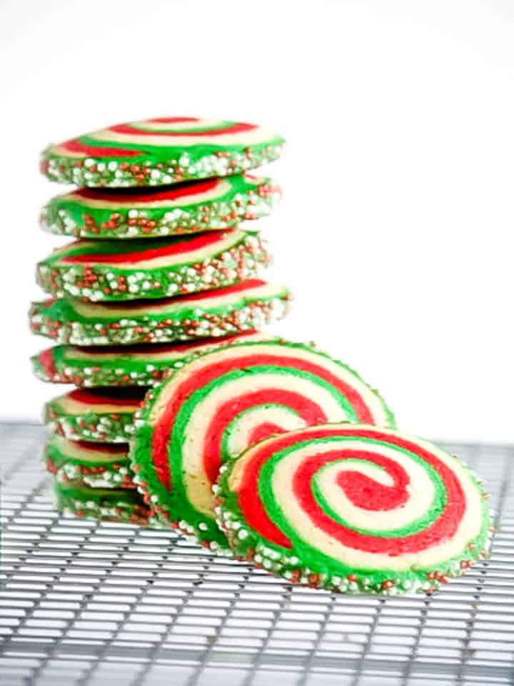 Stack of green, red and white sugar cookies