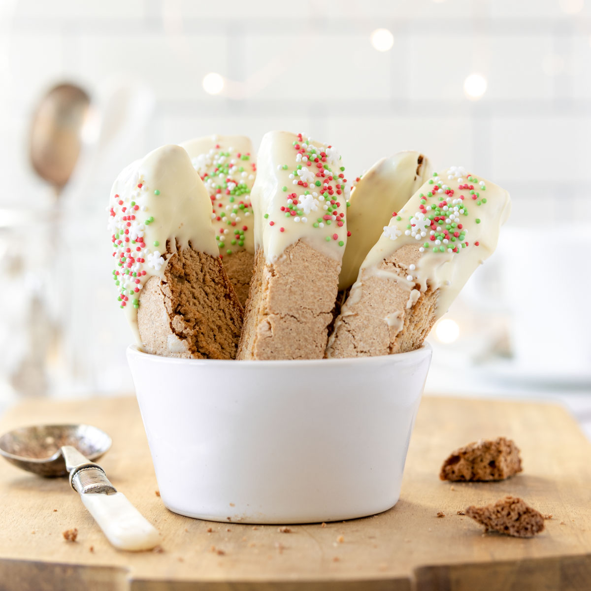 White chocolate gingerbread biscotti - Featured Image.