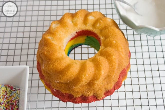 Crumbs and Corkscrews - Gluten-free Rainbow Birthday Bundt Cake