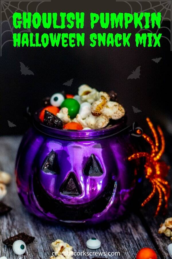 Will you trick or treat with this sweet and salty Halloween Snack Mix? Fill your cauldron with salty popcorn with Oreo bites, mini marshmallows, crunchy caramel M&Ms and googly eyes and prepare for the little ghoulies and ghosties to come knocking!