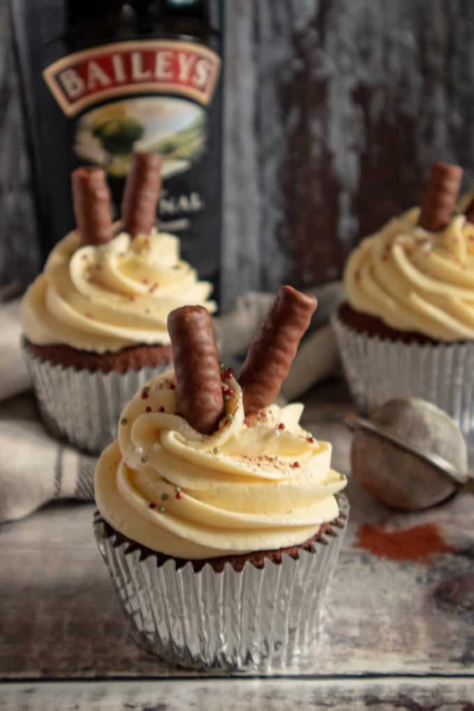 Baileys Cupcakes filled with Chocolate Ganache - Crumbs and Corkscrews