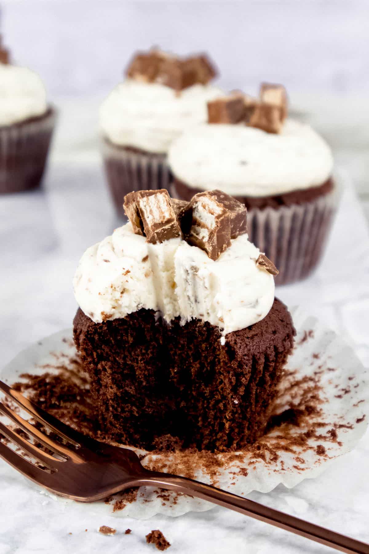 Chocolate cupcake with wafer biscuit on top