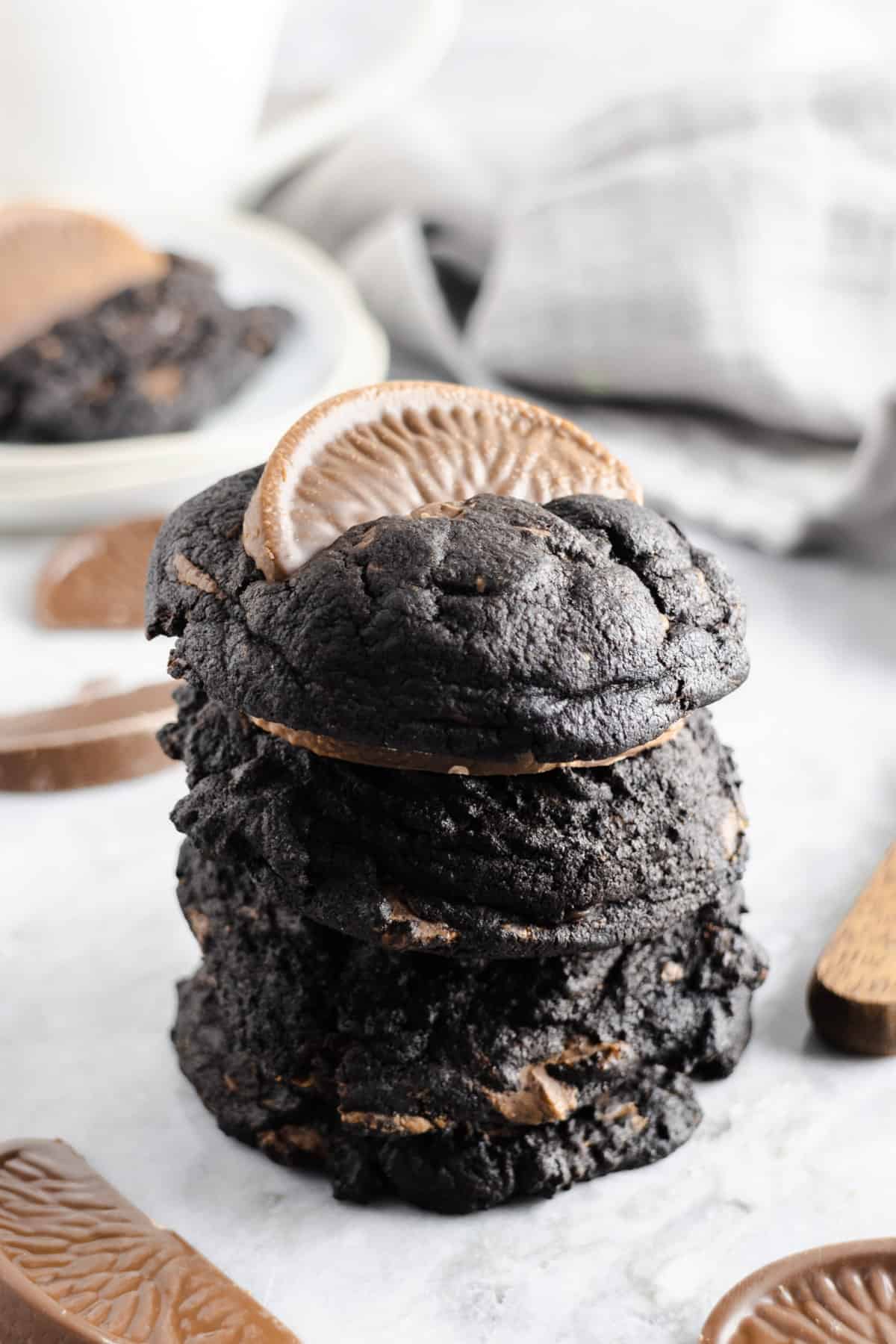 Stack of cookies with a grey napkin in the background