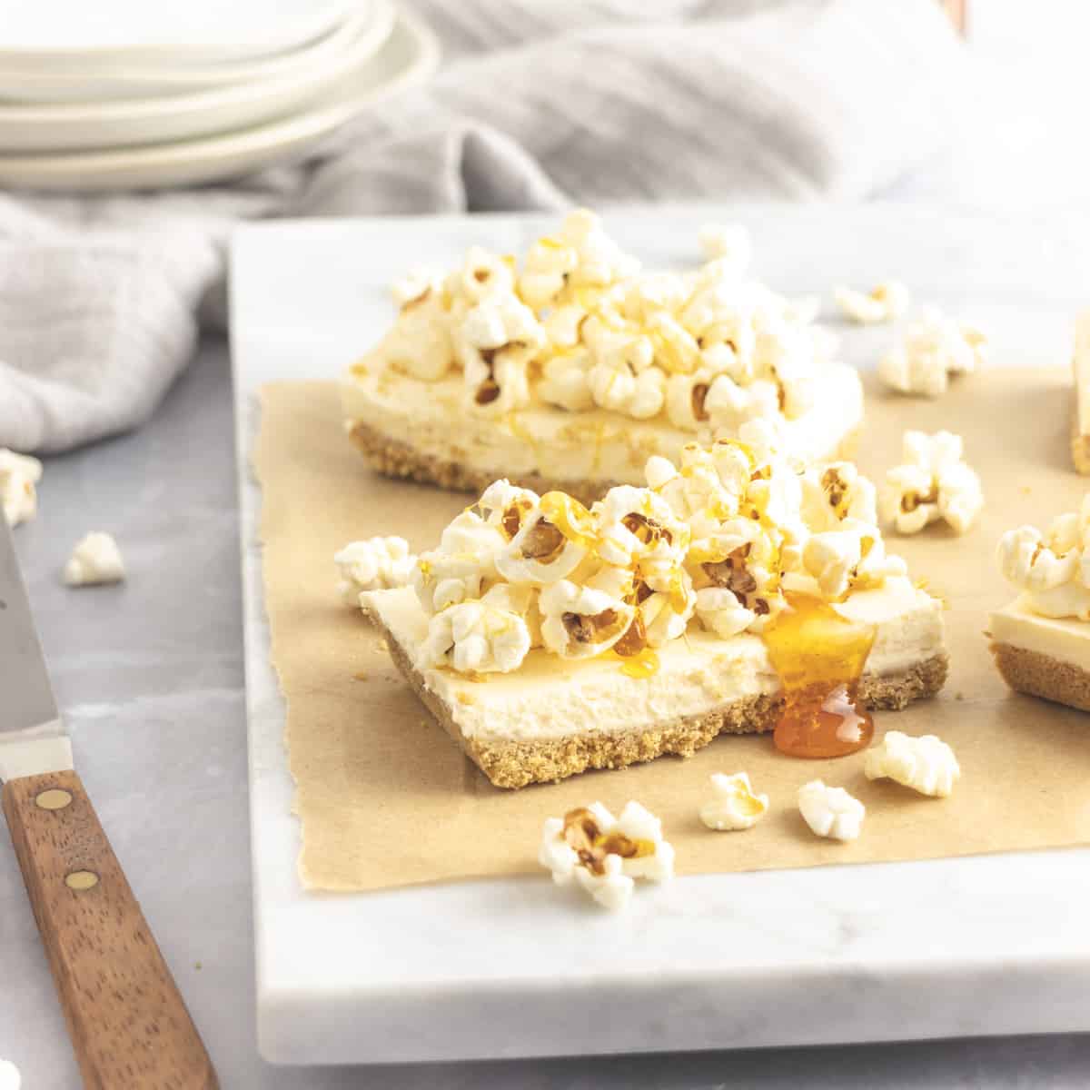 Caramel popcorn cheesecake slice - Featured image