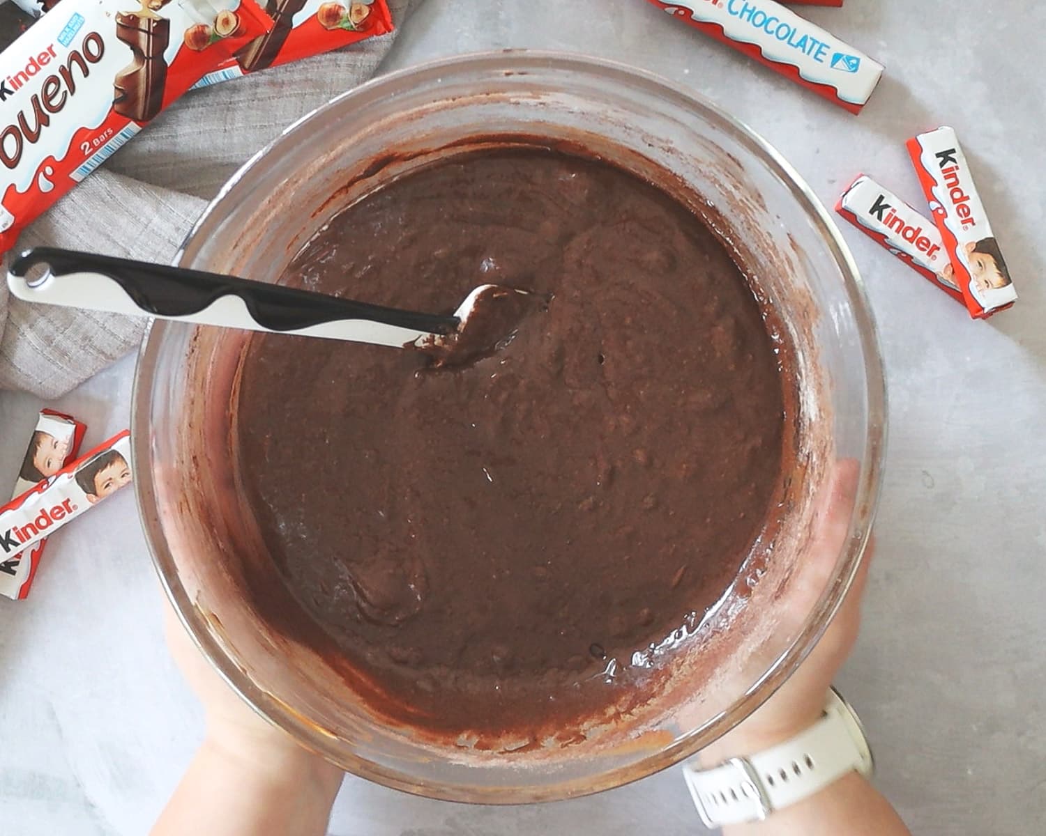 Chocolate batter in a mixing bowl
