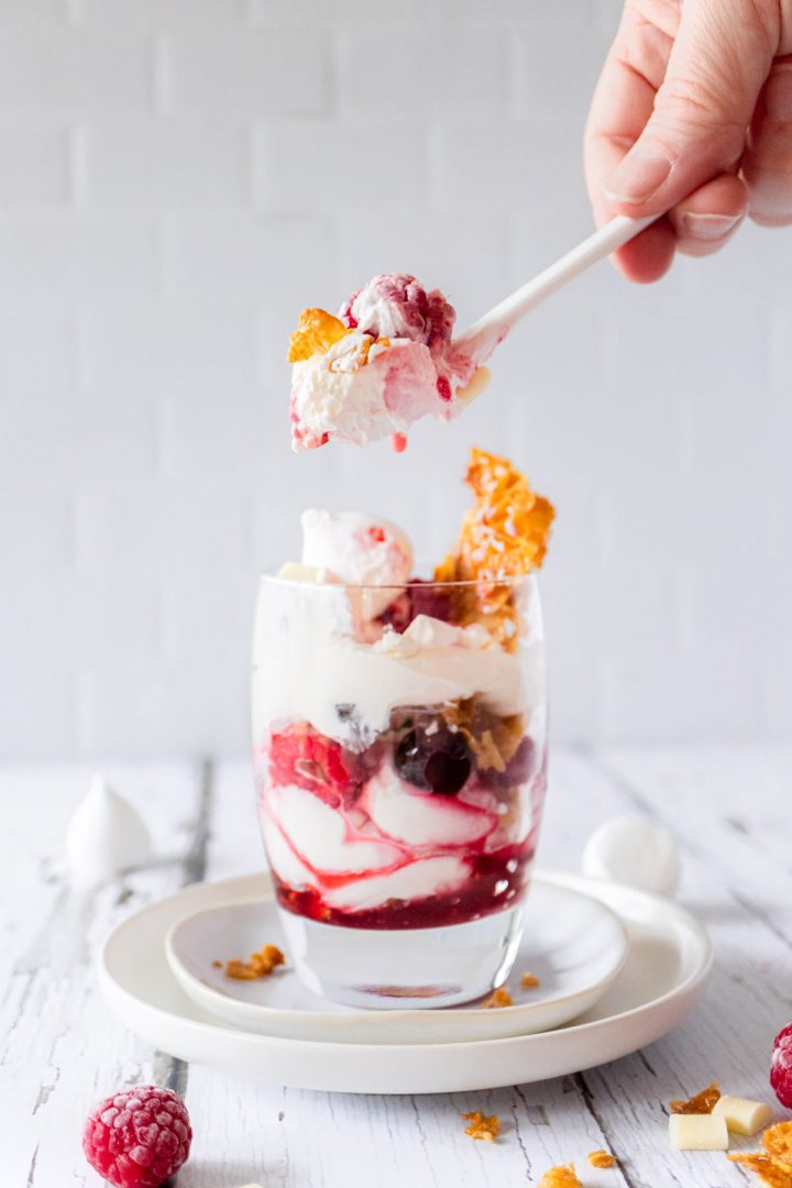 Raspberry Eton Mess Crumbs and Corkscrews